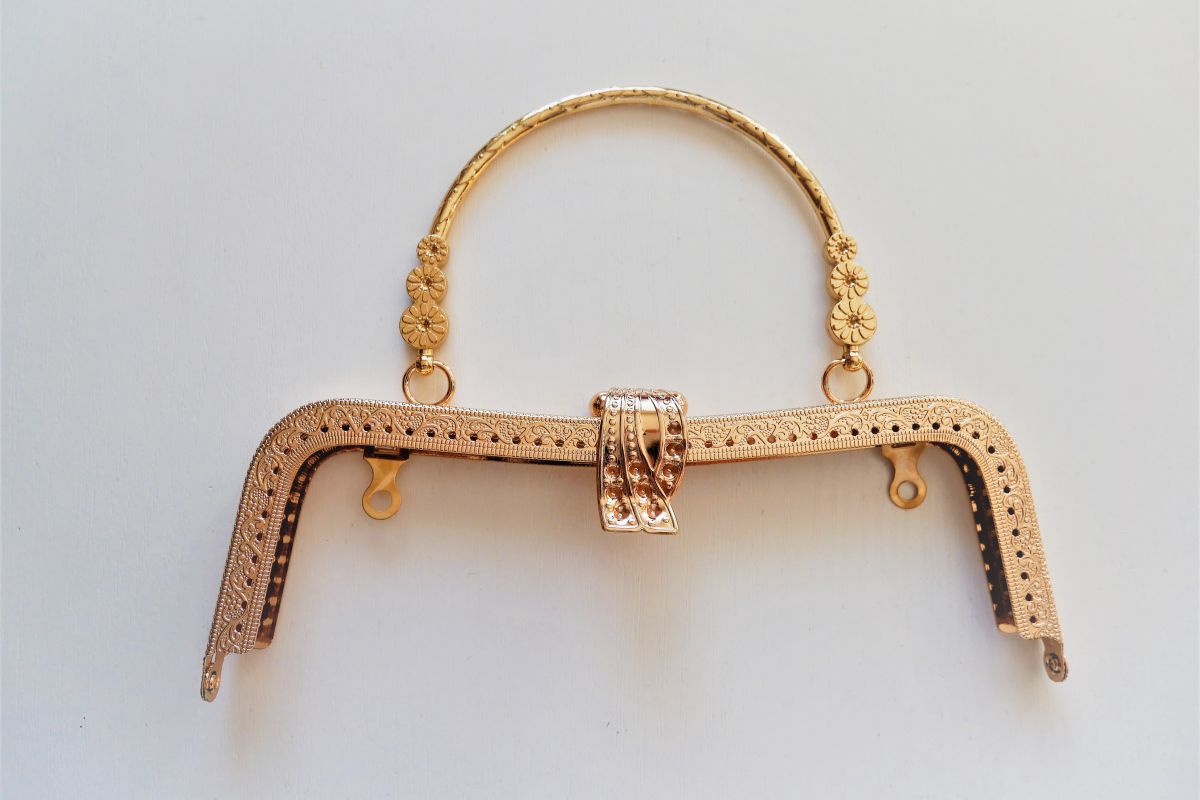 Bigle / rama , zapięcie metalowe torebki z uchwytem  kolor klasycznego złota  - 20 x 7 cm